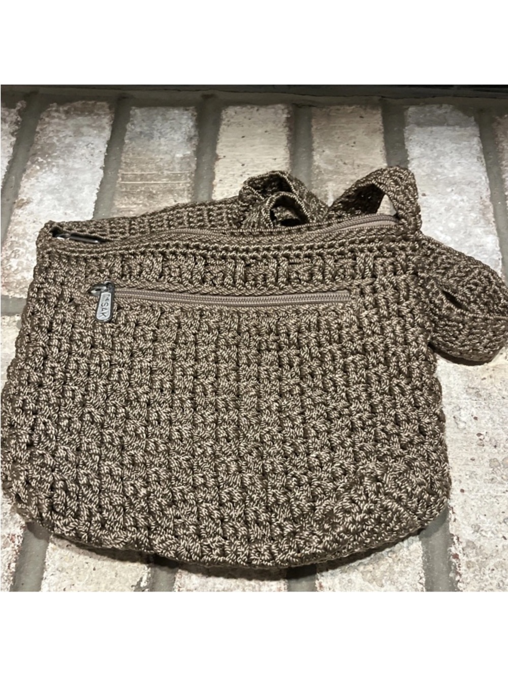 The SAK Original Taupe Knit Woven Crochet Shoulder Bag  BOHO Cottagecore